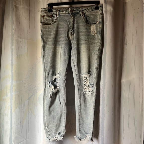 Monkey Ride Jeans Denim - Monkey Ride Jeans Light Blue Distressed Skinny Jeans